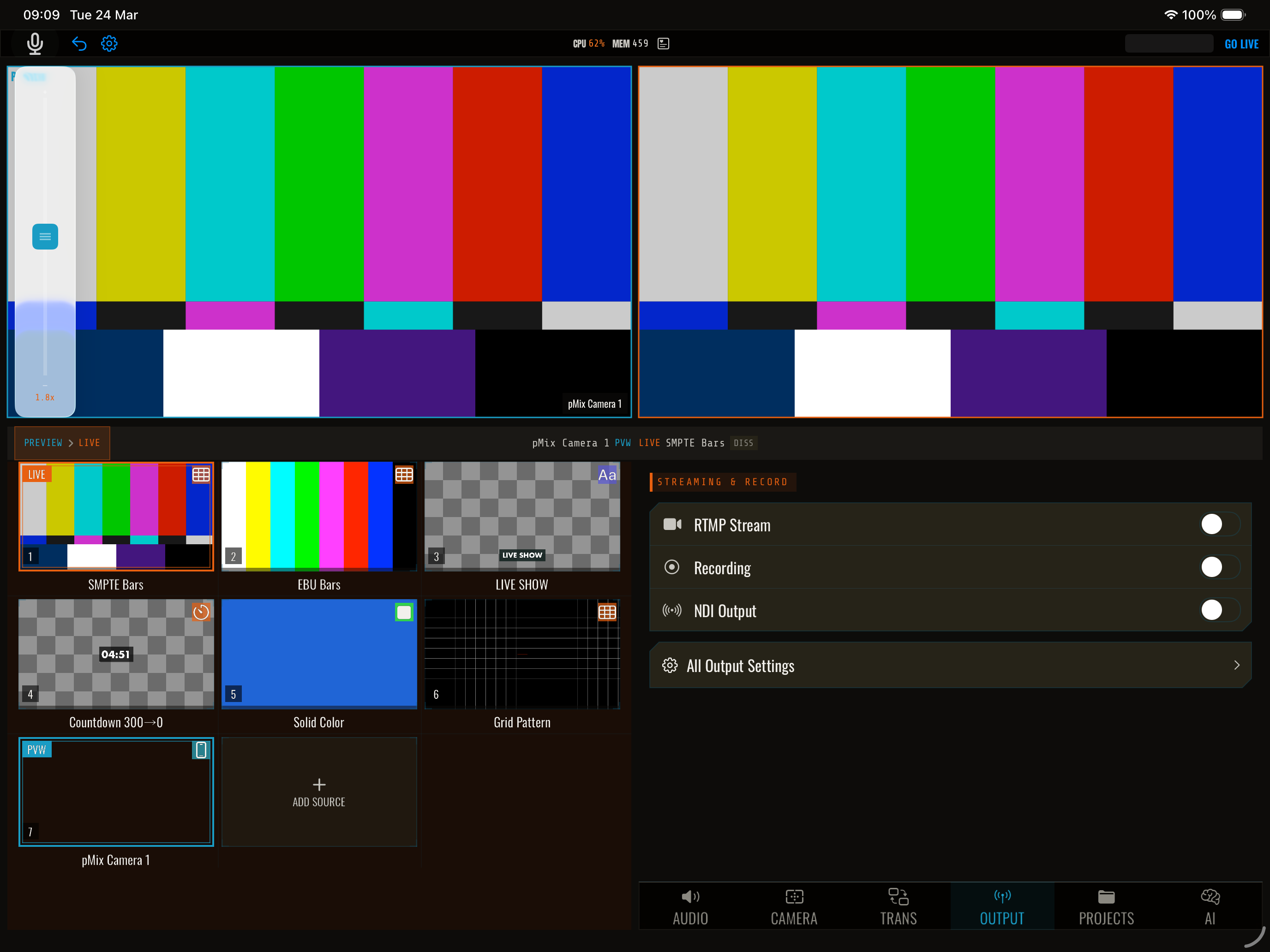 Output panel